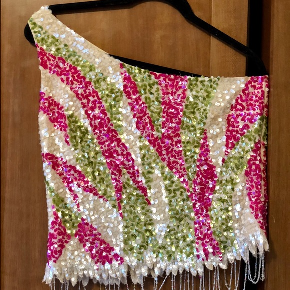 Colorful sequined one shoulder top - Picture 2 of 10